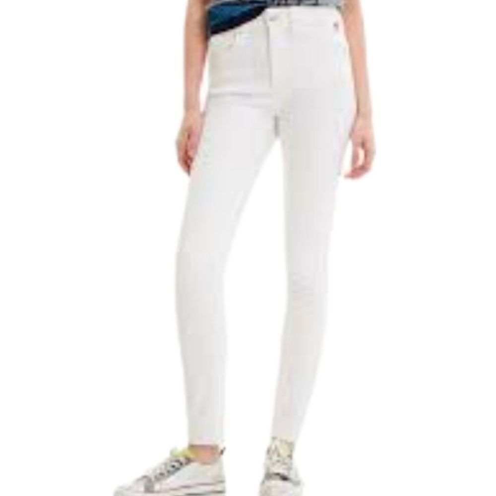 Lord & Taylor cotton white mid rise denim stretchy skinny jeans 8 NWT